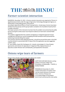 Farmer‐Scientist Interaction Onions Wipe Tears of Farmers