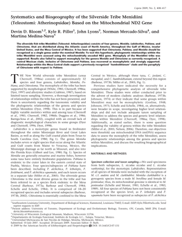 Systematics and Biogeography of the Silverside Tribe Menidiini (Teleostomi: Atherinopsidae) Based on the Mitochondrial ND2 Gene