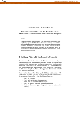 Familiennamen in Flandern, Den Niederlanden Und Deutschland – Ein Diachroner Und Synchroner Vergleich