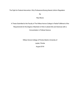 The Fight for Federal Intervention: Why Professional Boxing Needs Uniform Regulation