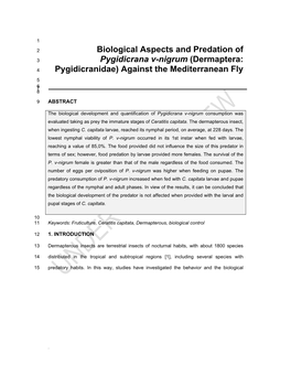 Biological Aspects and Predation of Pygidicrana V-Nigrum