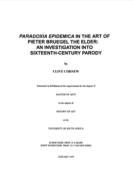 Paradox/A Epidemica in the Art of Pieter Bruegel the Elder: an Investigation Into Sixteenth-Century Parody