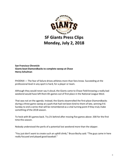 SF Giants Press Clips Monday, July 2, 2018