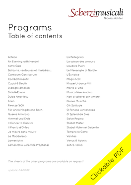 Programs Table of Contents
