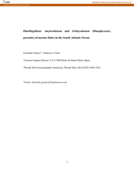 Dinoflagellates Amyloodinium and Ichthyodinium (Dinophyceae), Parasites of Marine Fishes in the South Atlantic Ocean