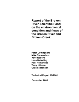 Report of the Broken River Scientific Panel on the Environmental Condition and Flows of the Broken River and Broken Creek