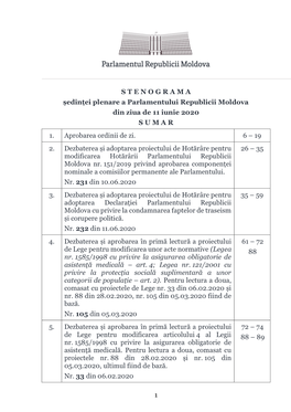 1 S T E N O G R a M a Ședinței Plenare a Parlamentului Republicii