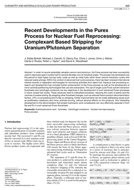 Recent Developments in the Purex Process for Nuclear Fuel Reprocessing: Complexant Based Stripping for Uranium/Plutonium Separation