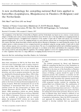 A New Methodology for Compiling National Red Lists Applied to Butterﬂies (Lepidoptera, Rhopalocera) in Flanders (N-Belgium) and the Netherlands