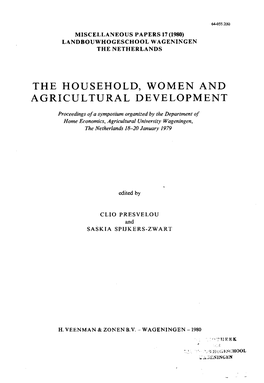 The Household, Women and Agricultural Development