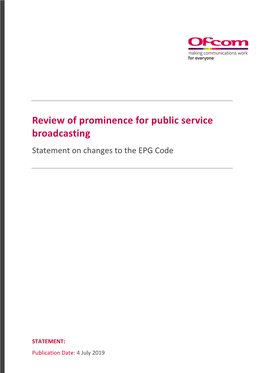 Review of Prominence for Public Service Broadcasting Statement on Changes to the EPG Code