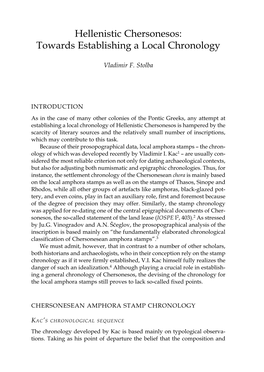 Hellenistic Chersonesos: Towards Establishing a Local Chronology