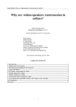 Why Are Aslian-Speakers Austronesian in Culture?