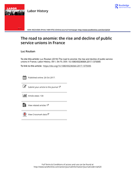 The Road to Anomie: the Rise and Decline of Public Service Unions in France