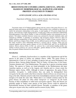 Biosystematic Studies Among Ebenus L., Species Based on Morphological, RAPD-PCR and Seed Protein Analyses in Turkey