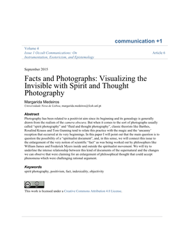 Visualizing the Invisible with Spirit and Thought Photography Margarida Medeiros Universidade Nova De Lisboa, Margarida.Medeiros@Fcsh.Unl.Pt