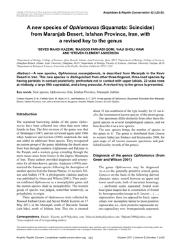 A New Species of Ophiomorus (Squamata: Scincidae) from Maranjab Desert, Isfahan Province, Iran, with a Revised Key to the Genus