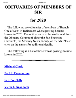 OBITUARIES of MEMBERS of SIR for 2020