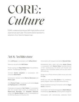 Curates and Produces 300+ High-Profle Cultural Experiences Each Year