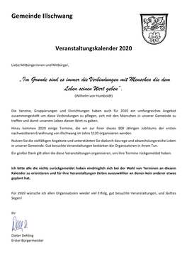 Veranstaltungskalender Der Gemeinde Illschwang 2020 Als