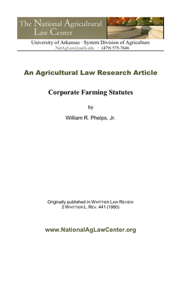 Corporate Farming Statutes