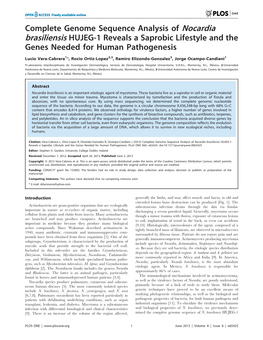 Complete Genome Sequence Analysis of Nocardia Brasiliensis HUJEG-1 Reveals a Saprobic Lifestyle and the Genes Needed for Human Pathogenesis