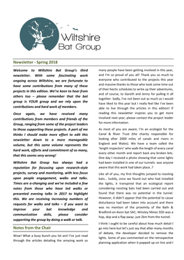 Wiltshire Bat Group's Newsletter, Spring 2018
