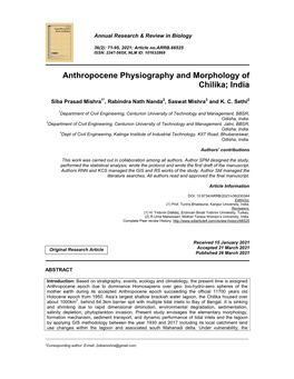 Anthropocene Physiography and Morphology of Chilika; India