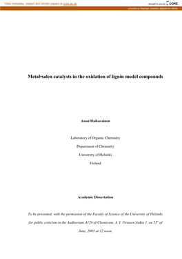 Metal-Salen Catalysts in the Oxidation of Lignin Model Compounds