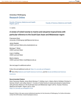 A Review of Nickel Toxicity to Marine and Estuarine Tropical Biota with Particular Reference to the South East Asian and Melanesian Region