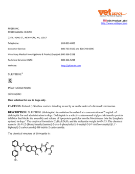 USA Product Label SLENTROL Pfizer Animal Health (Dirlotapide) Oral