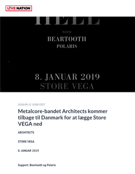 Metalcore-Bandet Architects Kommer Tilbage Til Danmark for at Lægge Store VEGA Ned