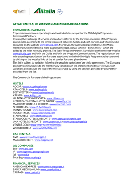 Attachment A) of 2013/2015 Millemiglia Regulations