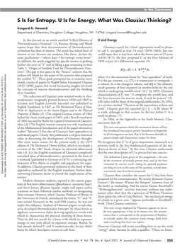 S Is for Entropy. U Is for Energy. What Was Clausius Thinking?