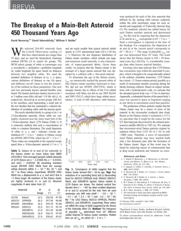 The Breakup of a Main-Belt Asteroid 450 Thousand Years Ago BREVIA