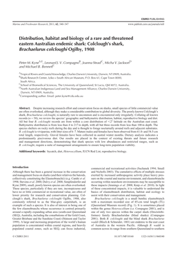 Distribution, Habitat and Biology of a Rare and Threatened Eastern Australian Endemic Shark: Colclough’S Shark, Brachaelurus Colcloughi Ogilby, 1908