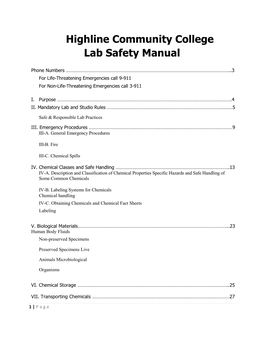 Highline Community College Lab Safety Manual