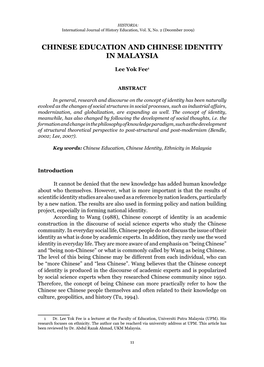 Chinese Education and Chinese Identity in Malaysia