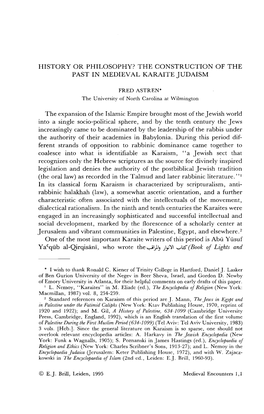 The Construction of the Past in Medieval Karaite Judaism