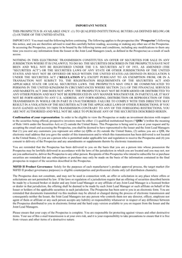 Important Notice This Prospectus Is Available Only: (1) to Qualified Institutional Buyers (As Defined Below) Or (2) Outside of the United States