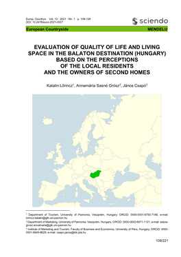 Evaluation of Quality of Life and Living Space in the Balaton Destination (Hungary) Based on the Perceptions of the Local Residents and the Owners of Second Homes