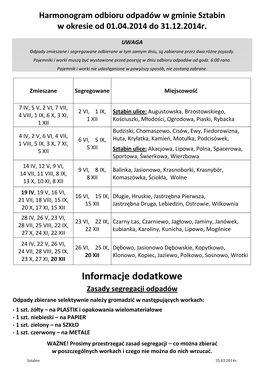 Informacje Dodatkowe Zasady Segregacji Odpadów Odpady Zbierane Selektywnie Należy Gromadzić W Następujących Workach