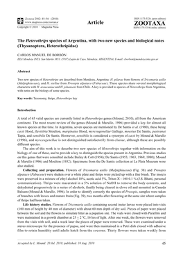 Zootaxa, the Heterothrips Species of Argentina, with Two New Species and Biological Notes