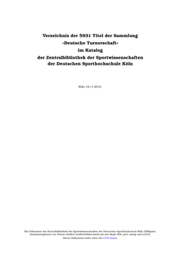 Deutsche Turnerschaft« Im Katalog Der Zentralbibliothek Der Sportwissenschaften Der Deutschen Sporthochschule Köln