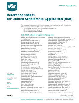 Reference Sheet for Unified Scholarship Application