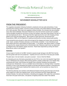 November Newsletter 2019 from the President