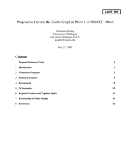 Proposal to Encode the Kaithi Script in Plane 1 of ISO/IEC 10646