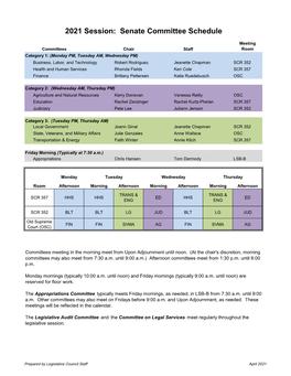 2021 House & Senate Schedule