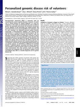 Personalized Genomic Disease Risk of Volunteers