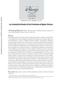 An Analytical Study of the Evolution of Qajar Palaces